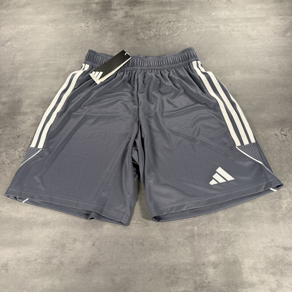 Adidas Shorts Mens S Gray White 7"Tiro Inseam Elastic Drawstring‎ Gym Athletic